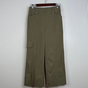Spanx Pants Womens Medium Olive Green Wide Leg Stretch Twill Cargo Cropped